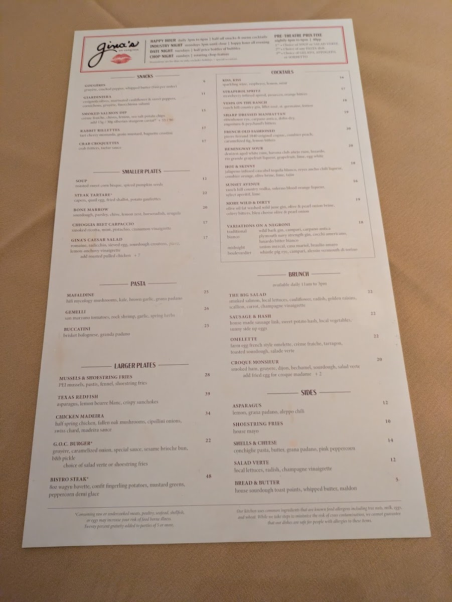 Menu Gina's On Congress-1