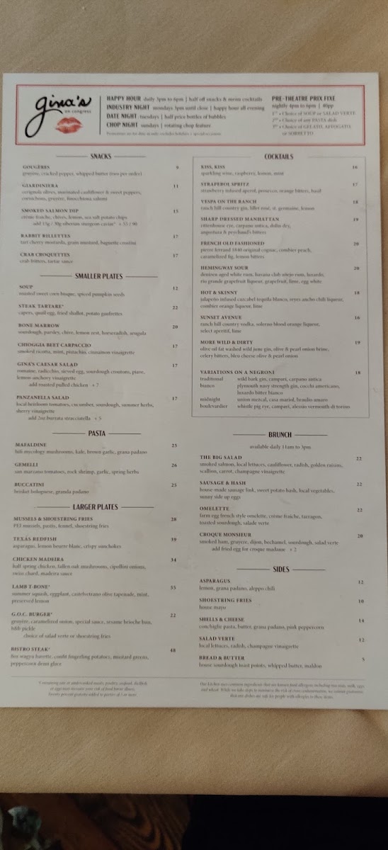 Menu Gina's On Congress-10