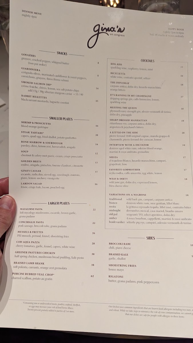 Menu Gina's On Congress-5