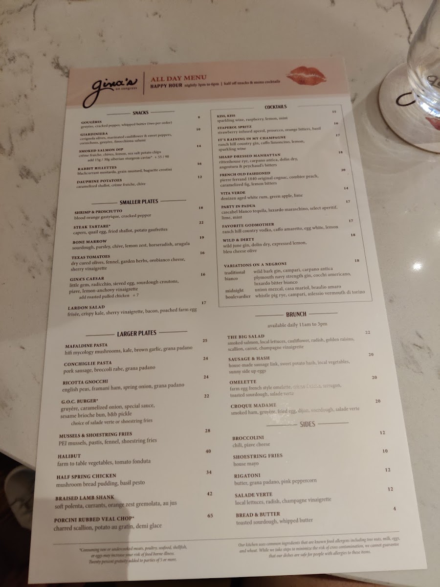 Menu Gina's On Congress-6