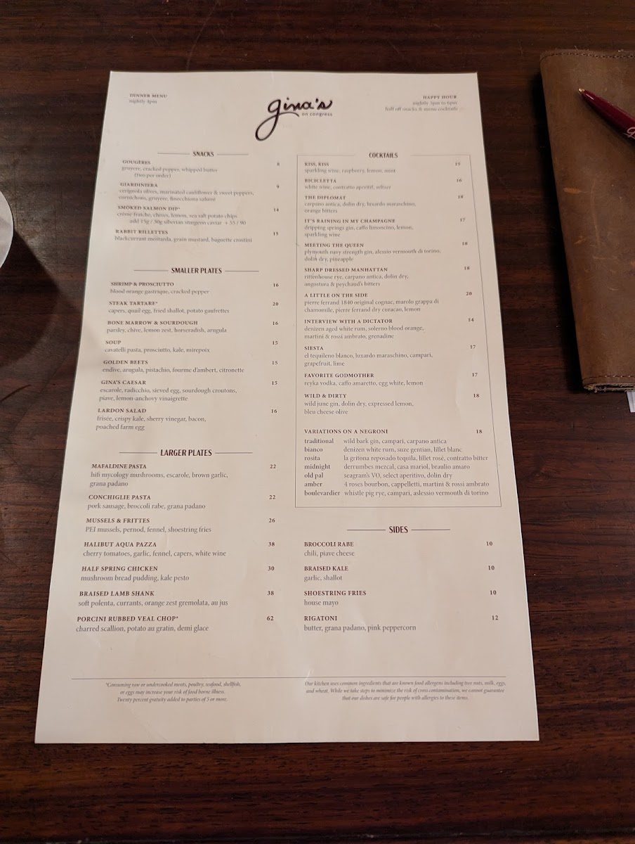 Menu Gina's On Congress-9